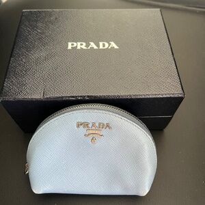 Authentic Prada saffiano leather coin and key purse in astral